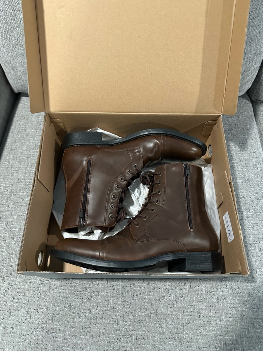 Unlisted Dark Brown Leather Lace-Up Boots with Side Zipper